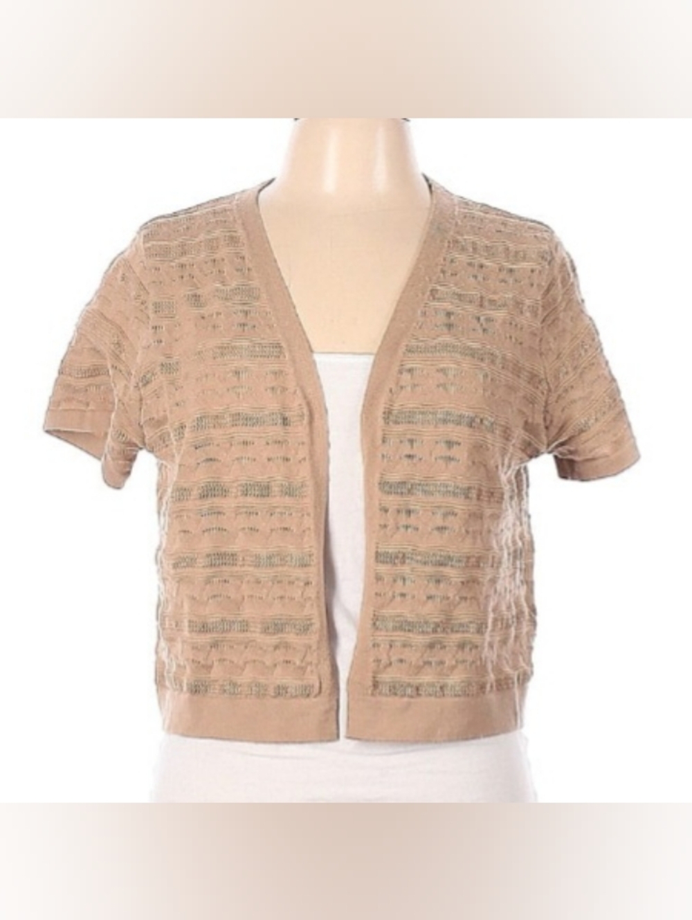 Nina Leonard Tan Cropped Open Cardigan Sz L EUC
